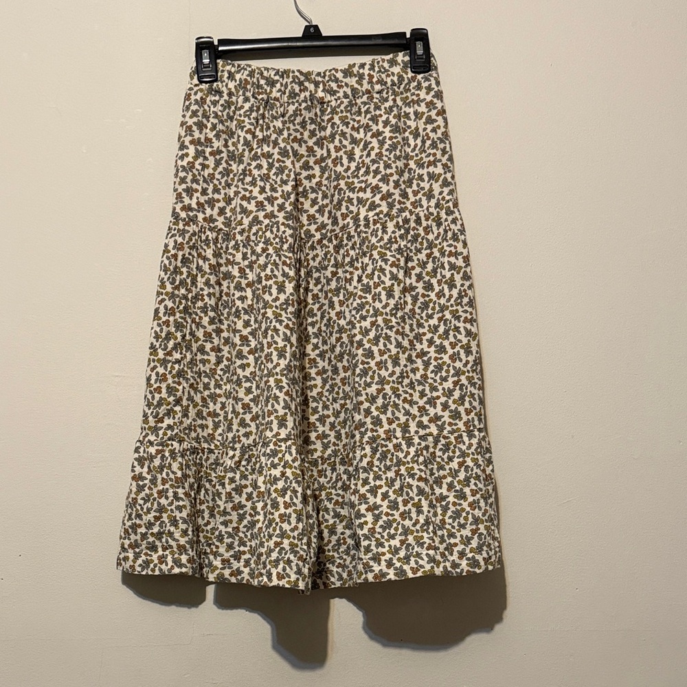 Rylee + Cru Floral Midi Skirt in Cream and Brown